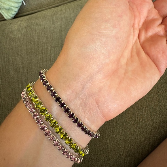 ✨Set of 3 sparkly colorful rhinestone bracelets! Lime green, purple, pink - Picture 4 of 8